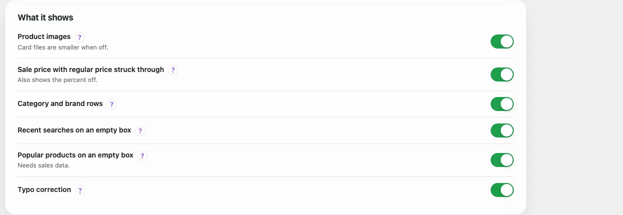 SpotFind dropdown settings with the typo correction switch turned on